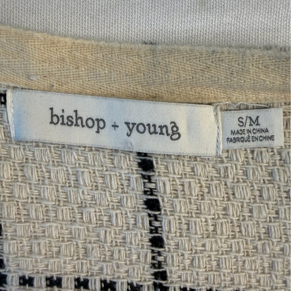 Anthropologie Bishop & Young White Black Check Tassled Woven Dolman Sleeve M - Picture 4 of 6